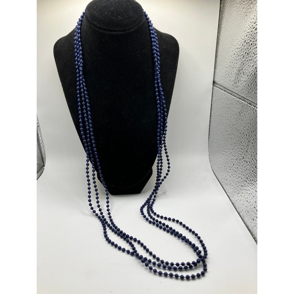 Vintage 3 Navy Blue Mini Beaded 17.75 Inch Long Necklace! - Picture 3 of 5